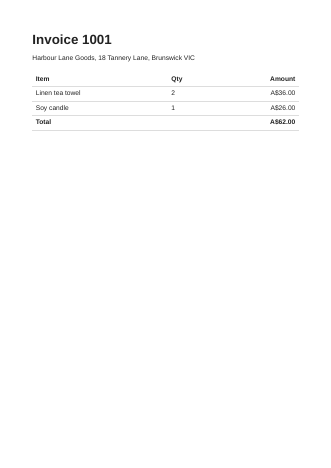The HTML to PDF output, page 1